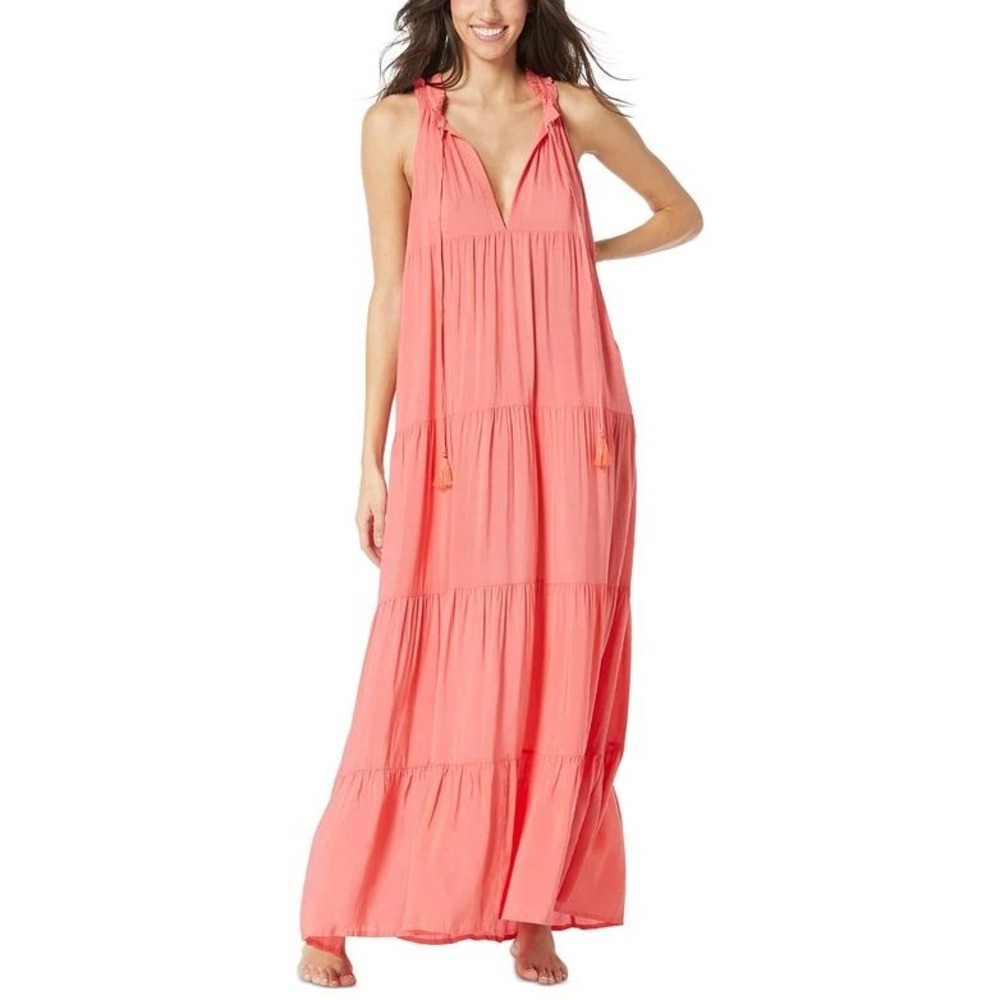 Vince Camuto Swim Maxi Dress Womens Medium Pink Tiered Boho Resort $158 NWT